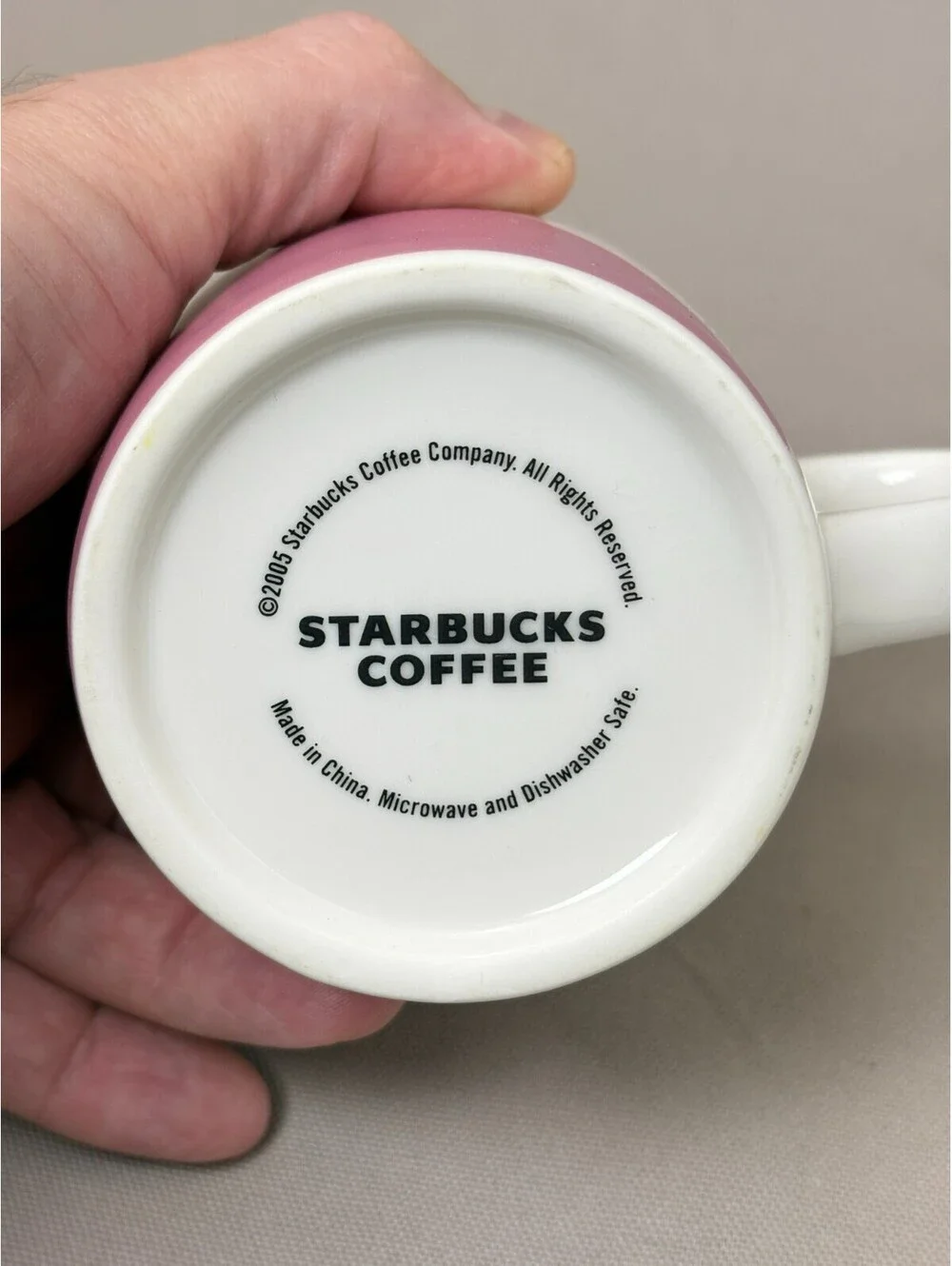 Vintage 2005 Starbucks Coffee Mug Pink Gray Abstract Color Block Ceramic 4